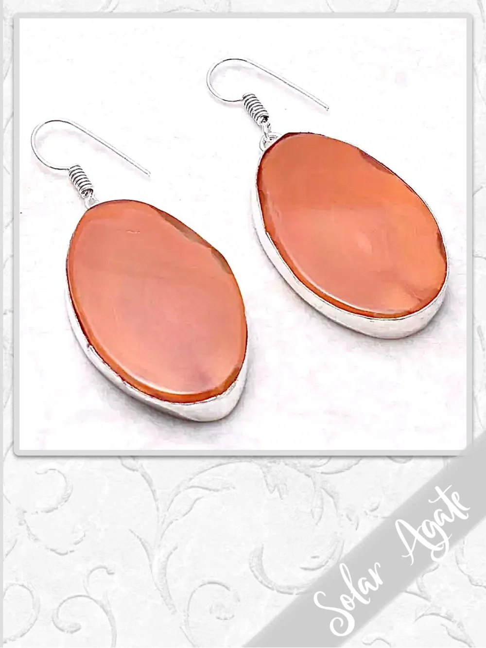Solar Agate Eclectic Silver Drop Dangle Artisan Earrings (Orange)